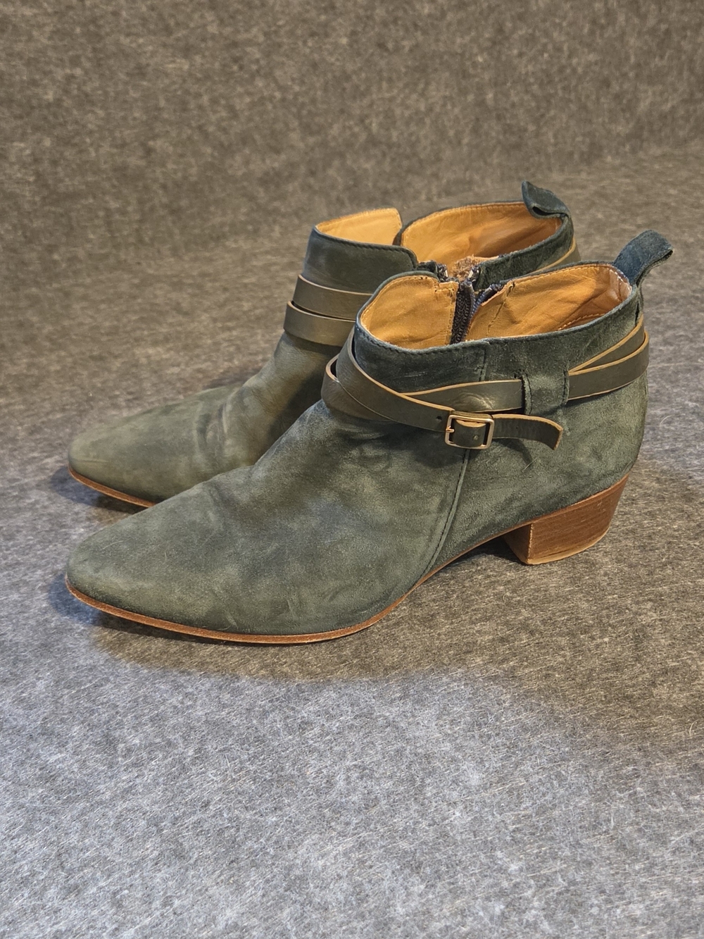 Alberto Fermani Teal Suede Ankle Booties with Buckle Strap Made In Italy